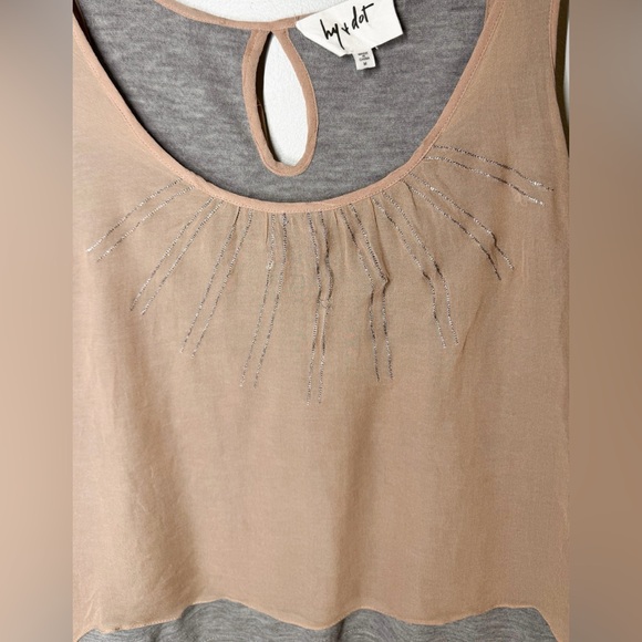 Hy & Dot Layered Silk Metallic Sunburst Tan Gray Keyhole Swing Tank Sz M - Picture 3 of 7